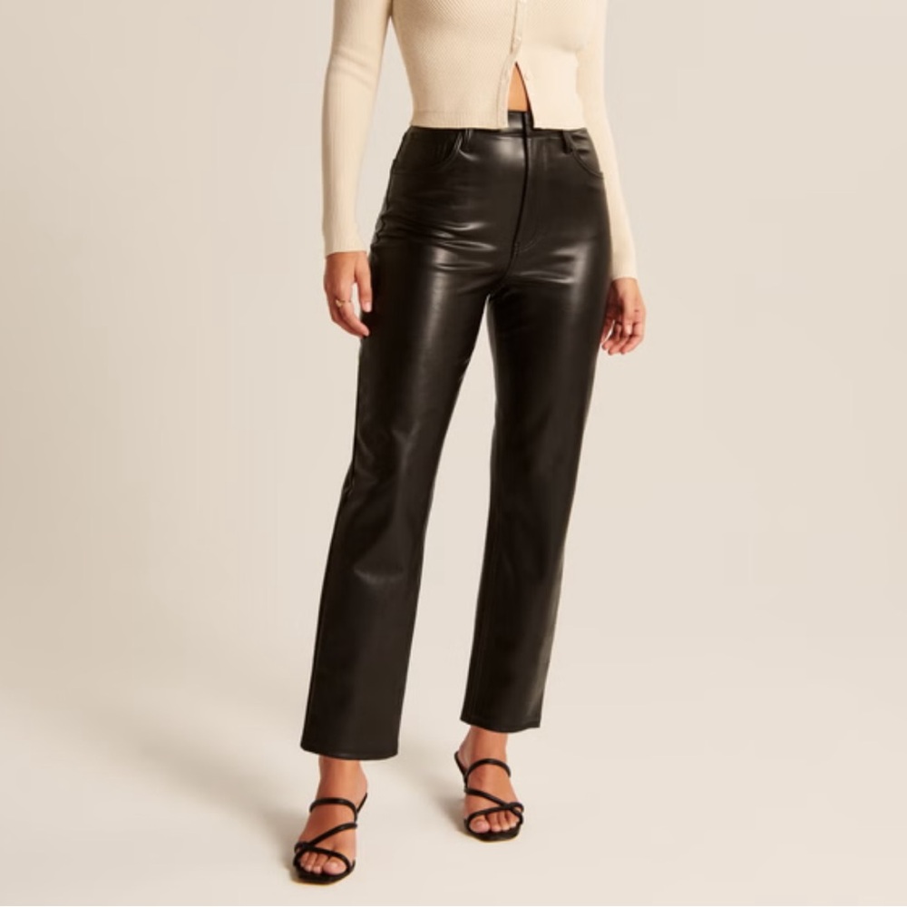 Abercrombie Curve Love Vegan Leather The Ankle Straight Ultra High Rise Pant